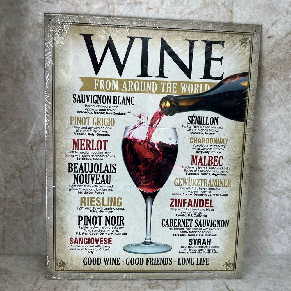 Wine Around The World Metal Sign  - 12.5" W x 16" H NWT